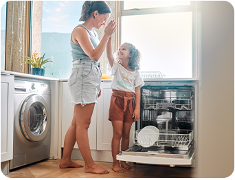 Mother, Daughter, and dishwasher