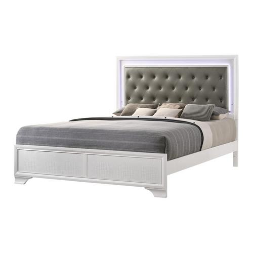 King Lyssa Bed - Frost w/Chest, Dresser, Mirror, Nightstand